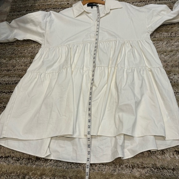 En Saison Medium Poplin Mini Dress Tiered White Long Sleeve - Picture 12 of 13